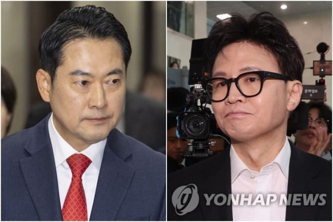 장동혁 대표(왼쪽)와 한동훈 전 대표